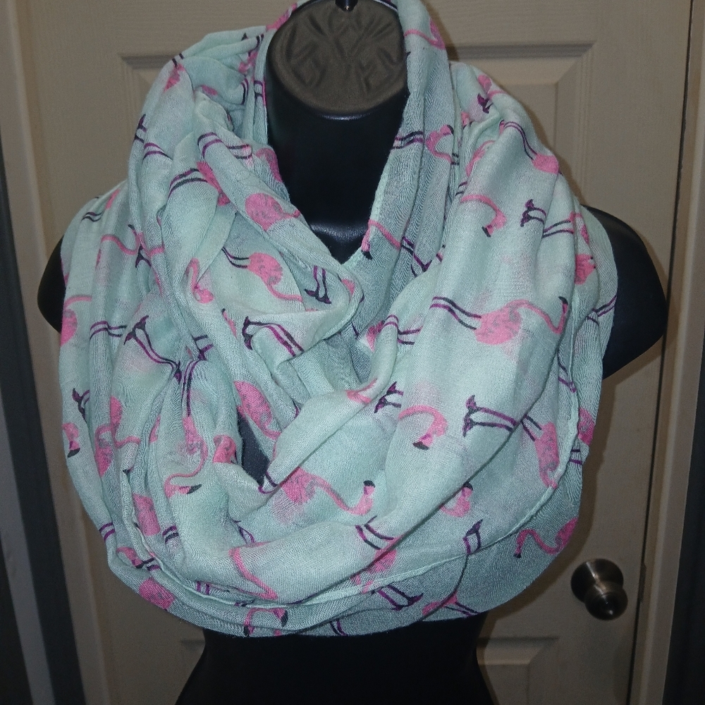 Light Mint Green Flamingo Infinity Scarf - Unbranded